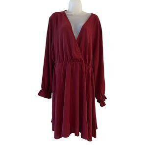 Scomchic Women's Long Sleeve Deep V-Neck Flowing Mini Dress Size 3XL New